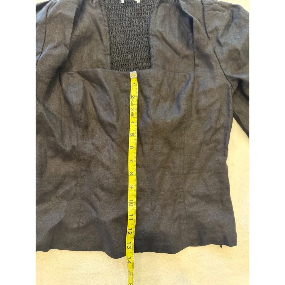 Reformation Black Linen Smocked Back‎ Square Neck Puff Sleeve Blouse Top